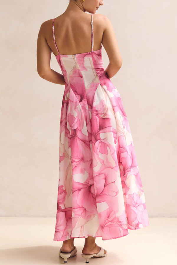 Floral Print Spaghetti Strap Backless Holiday Maxi Dress