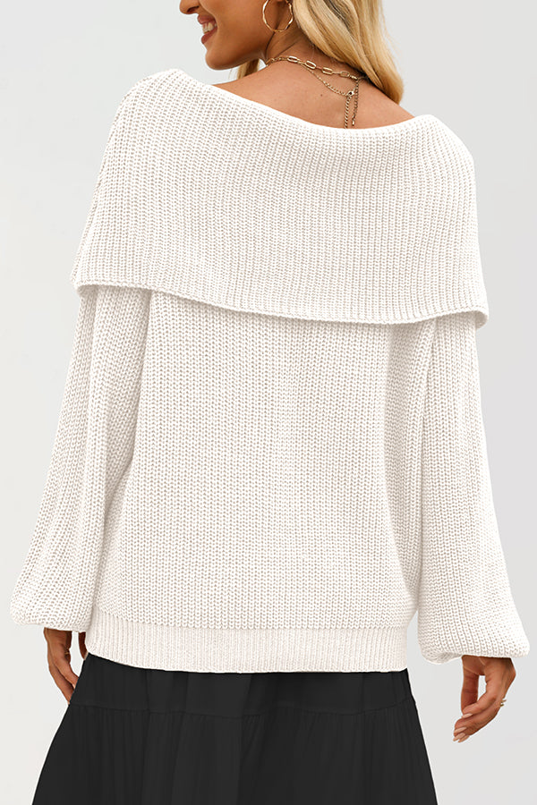 Solid Color Loose Off-shoulder Long-sleeved Casual Knit Sweater