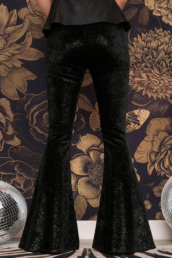 Stylish Velvet High-waisted Draped Casual Flared Pants
