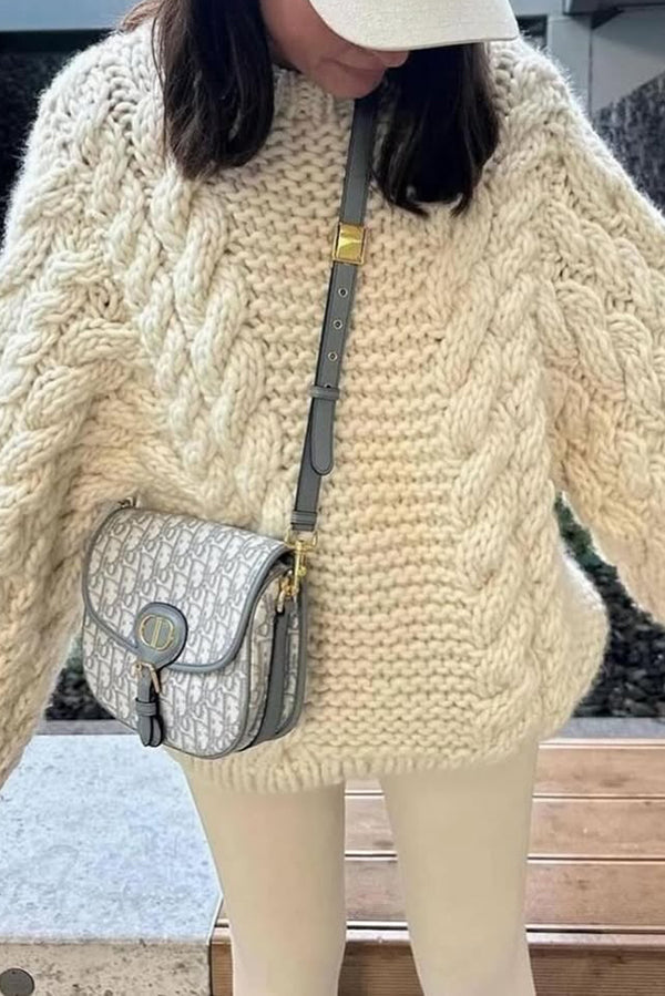 Solid Color Loose Round Neck Long Sleeve Casual Knitted Sweater