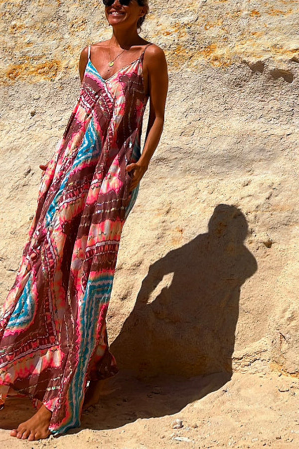 Beautiful Destination Tie-dye Print Pocketed A-line Maxi Dress