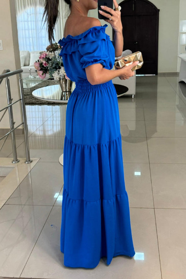 Admit Your Feelings Off Shoulder Smocked Waist Maxi Dress