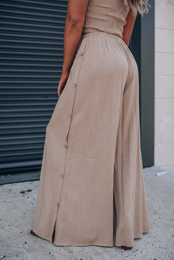 Coast To Coast Smocked Top Button Wide Leg Pants Suit