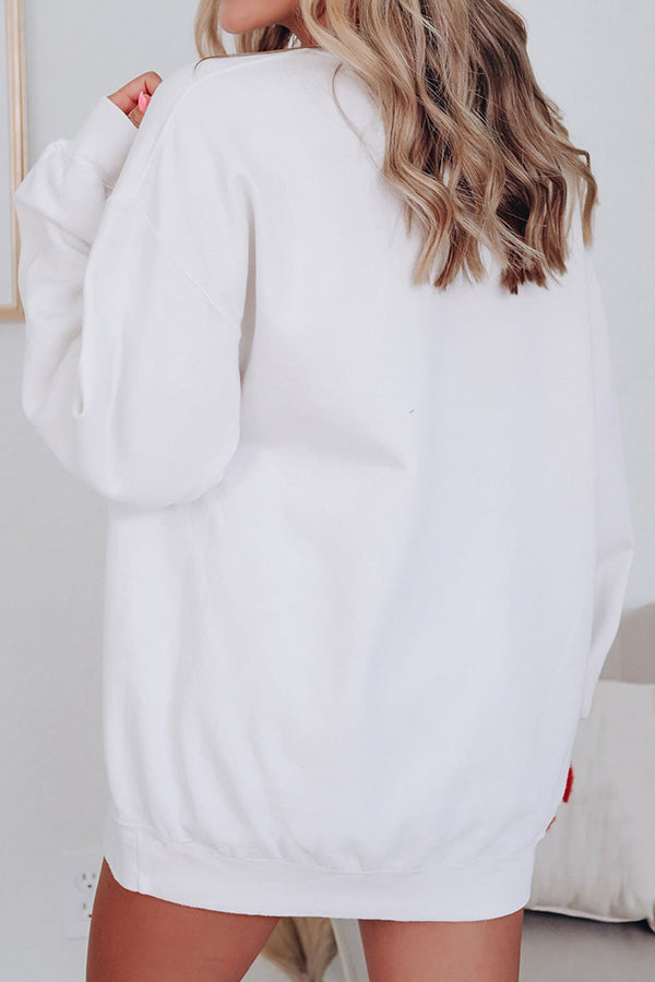 Christmas Pink Bow Sequin Loose Casual Long Sleeve Sweatshirt