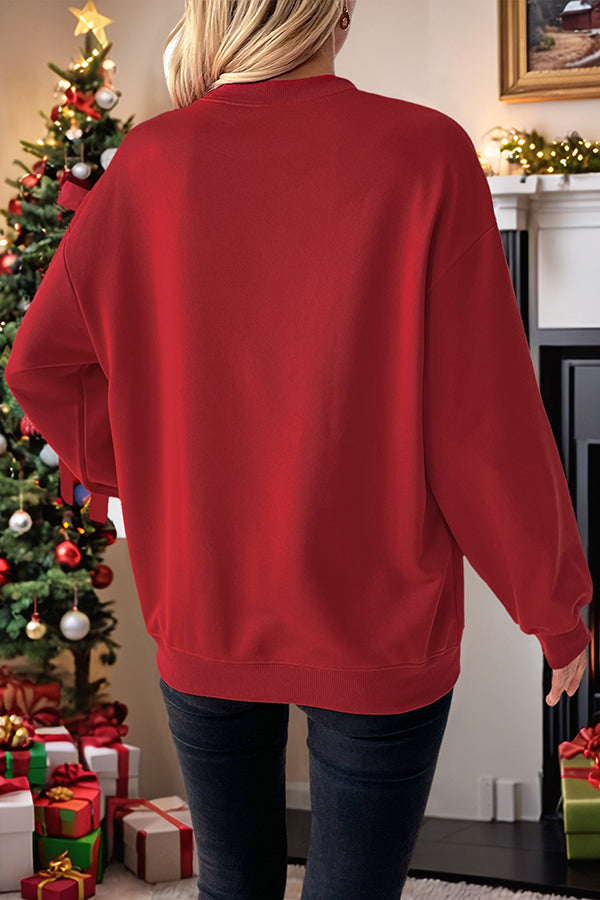 Christmas Heart Pattern Long-sleeved Crew Neck Loose Sweatshirt