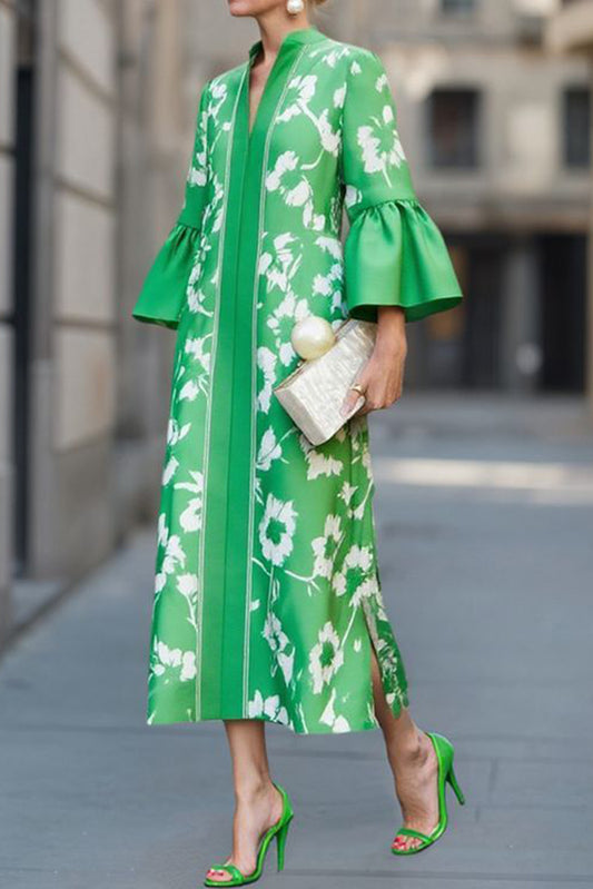 Unique Print Loose V-Neck Casual Holiday Maxi Dress