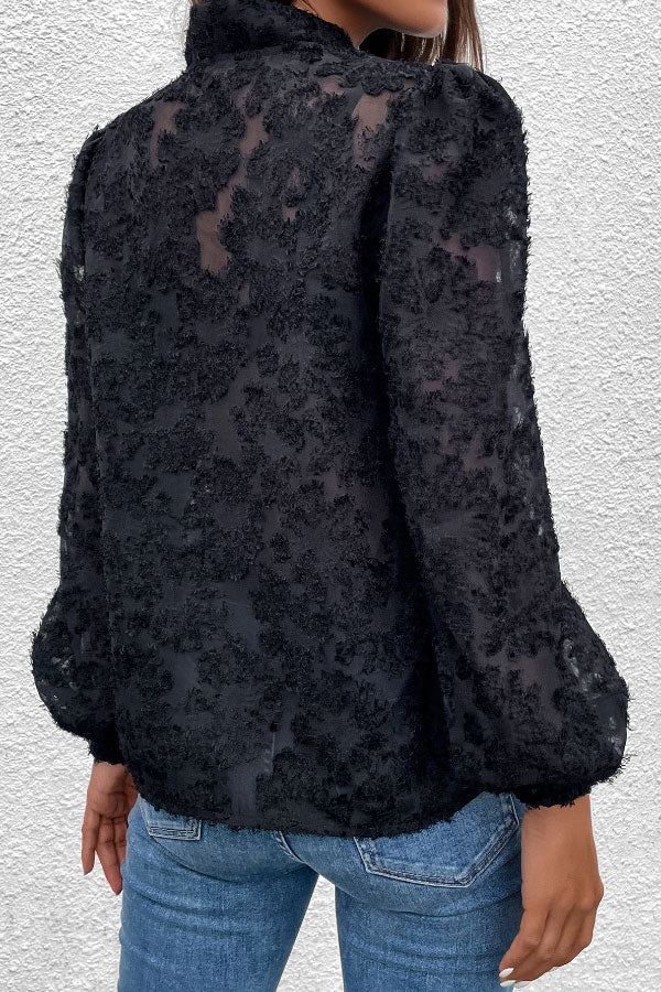 Se See-through Tie Balloon Sleeve Blouse