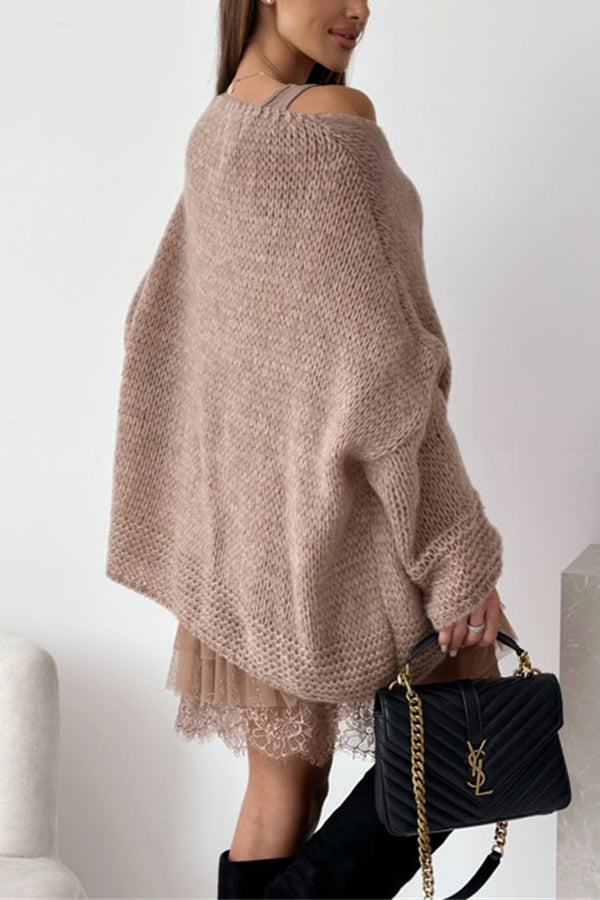 Solid Color Loose V-neck Casual Knitted Sweater