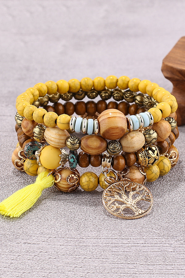 Bohemian Multi-layered Wood Beaded Bracelet