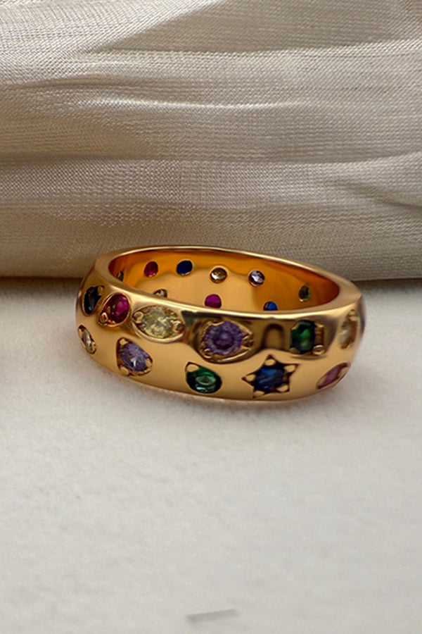 Multicolor Diamond-studded Stainless Steel Ring