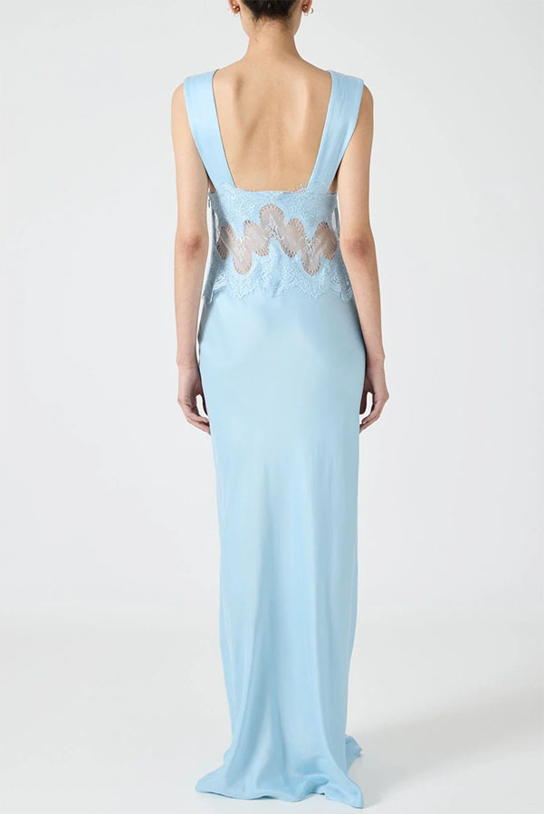 Effortless Elegance Satin Sheer Lace Patchwork V-neck Drape Maxi Dress