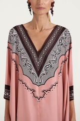 Satin Unique Print Casual V-neck Loose Holiday Maxi Dress