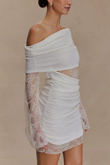 Fashion Lace Panel Long Sleeve Slim Fit Knit Mini Dress