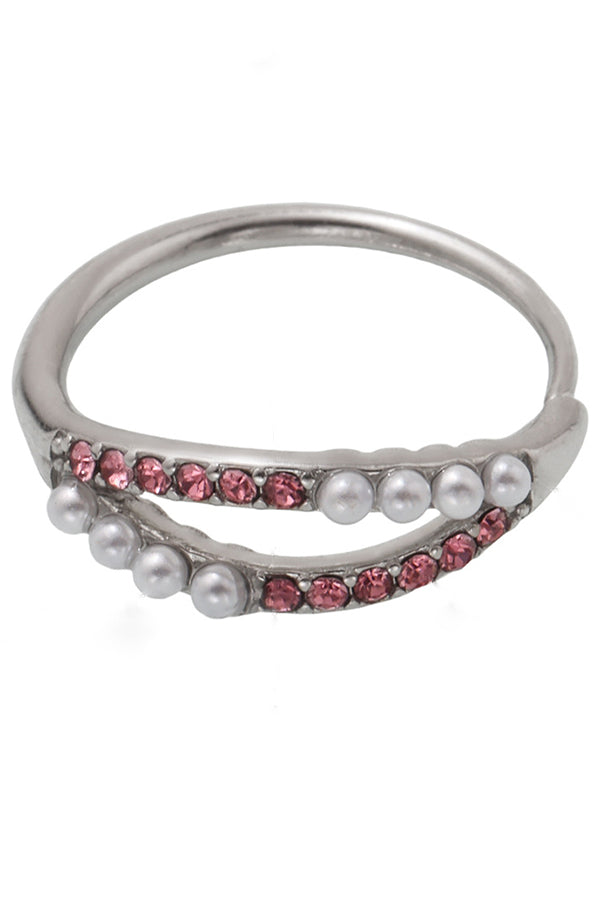 Fashionable Double-layer Inlaid Rhinestone Pearl Ring