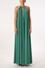 Greek Goddess Distinctive Golden Halter Neck A-line Maxi Dress