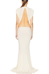 Sexy Open Back Bow Embellished Elegant Fishtail Maxi Dress