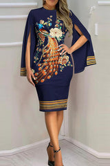 Flower Picking Cape Sleeves Party Mini Dress