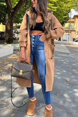 Fashionable and Casual Hooded Zipper Pocket Loose Long Coat