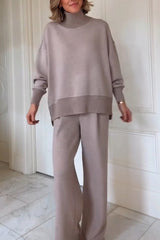 Berner High-Neck Long Sleeve Side Zipper Sweatshirt and Elastic Waist Pocketed Loose Pants Set