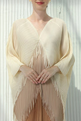 Fashionable Color-blocked Multi-layered Tassel Loose Midi Dress