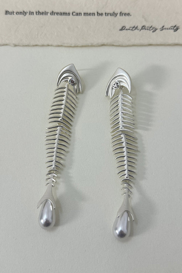 Personalized Fishbone Diamond Pearl Pendant Earrings