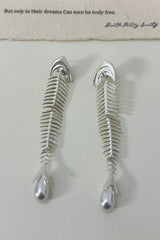 Personalized Fishbone Diamond Pearl Pendant Earrings