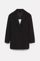 Yulissa Single Button Long Sleeve Fitted Wst Open Back Pocketed Lapel Blazer