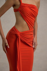 Sexy One-shoulder Backless Ribbon Pleated Slim Maxi Dress