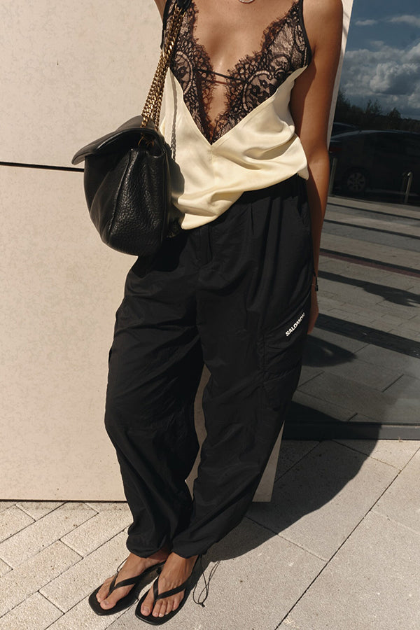 Versatile and Elegant Items Lace Petal Trim Cutout V-neck Slip Loose Tank