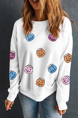 Halloween Pumpkin Print Loose Long-sleeved Casual Top