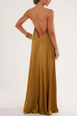 Ocean Goddess Metal Circular Chain Halter Backless Vacation A-line Maxi Dress