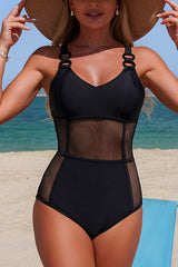 Fashionable See-through Mesh Spliced stretch One-piece Swimsuit