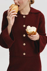 Fashion Lapel Bell Sleeve Knitted Cardigan and Casual Mini Skirt Set