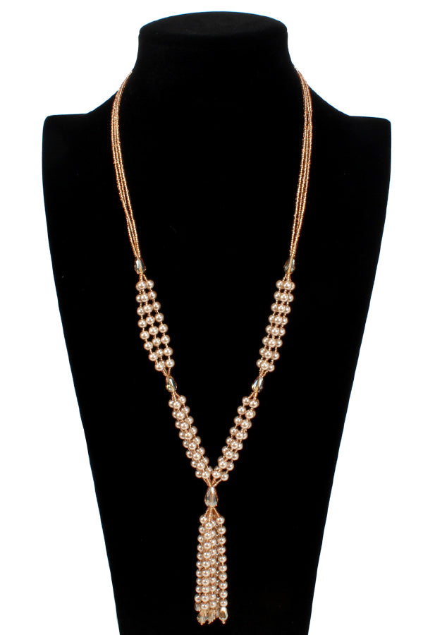 Fashionable Long Pearl Seed Bead Necklace
