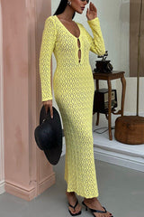 Fashion V-neck Long-sleeved Hollow Slim Maxi Dress