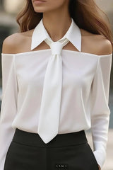 Solid Color Long-sleeved Lapel Off-shoulder Casual Shirt