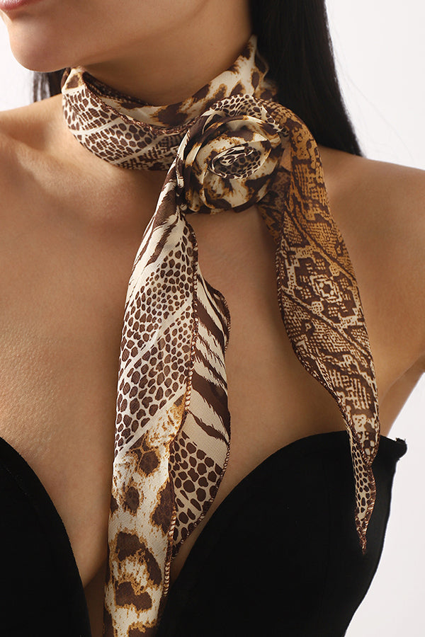 Fashionable and Versatile Leopard Print Polka Dot Rose Scarf