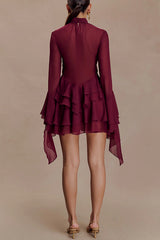 Fashionable Chiffon Long-sleeved Ruffled Slim-fit Mini Dress