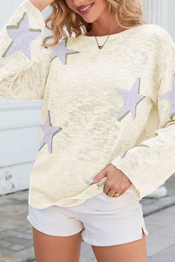 women's five-pointed star knitted long sleeve sweater