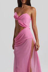 Sexy Halter Waist-baring Backless Lace-up High-slit Maxi Dress