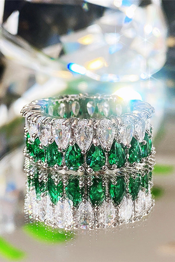 Light Luxury Double Row Drop Zircon Ring