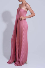 Darling Moment Satin Fabric Off Shoulder V-neck Asymmetric Hem A-line Maxi Dress