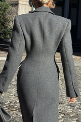 Elegant Lapel Long Sleeve Button High Waist Long Coat