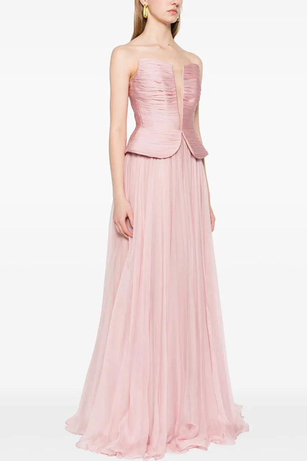 Fantasy Fairy Pleated Corset Chiffon Hem Strapless Maxi Dress