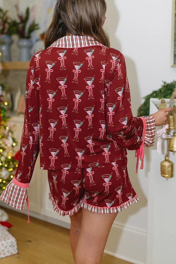 Tini Time Unique Print Tie-up Sleeve Pocket Shirt and Elastic Waist Shorts Pajama Set