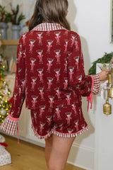 Tini Time Unique Print Tie-up Sleeve Pocket Shirt and Elastic Waist Shorts Pajama Set