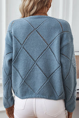 Fashionable Hollow Sequined Loose Rhombus Knitted Sweater