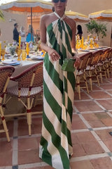 Most Dreamy Stripe Print Halter Tie-up Backless Pocket Loose Maxi Dress