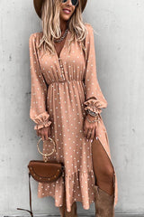 Nisha Dot Button Down Slit Midi Dress