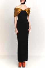 Elegant Off-shoulder Spliced fitted Backless Maxi Dress